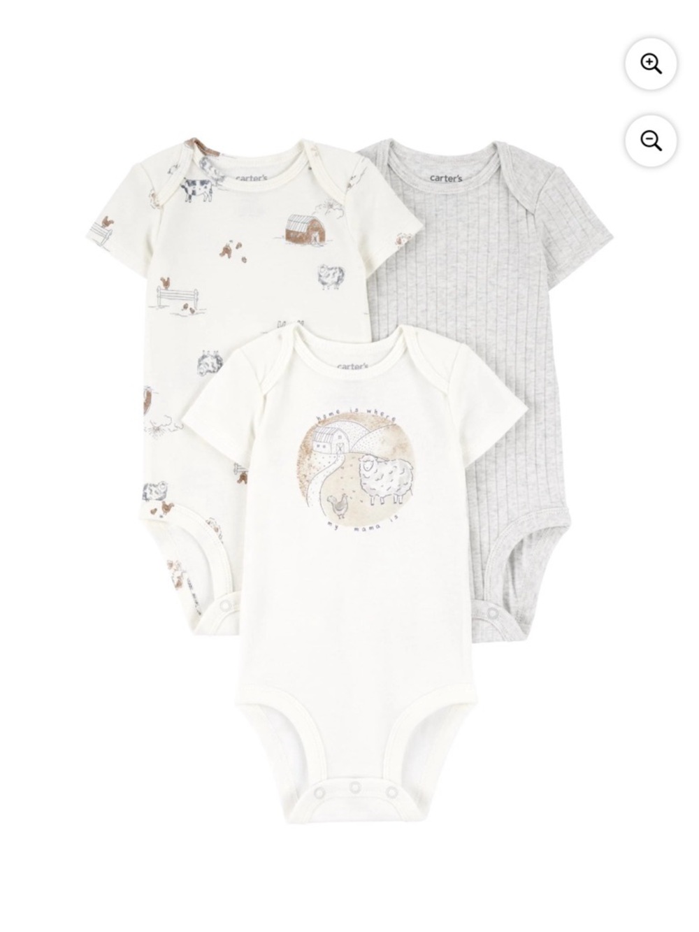 Carter's Baby Farm Print & Solid Short-Sleeve One-Piece 3-Pack - White & Gray